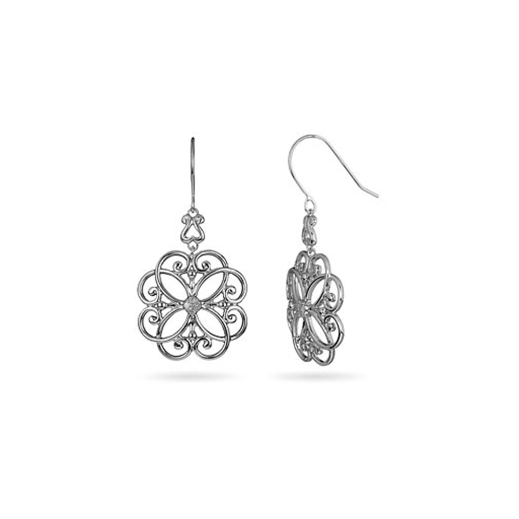 291530 Sterling Silver & 0.11CT TW Diamond Flower Earrings