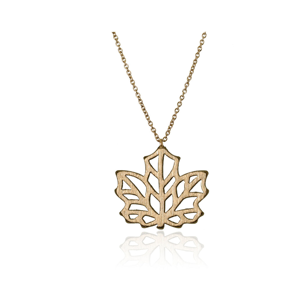 530336 Gold Stainless Steel Hypoallergenic Brushed Origami Maple Leaf Pendant