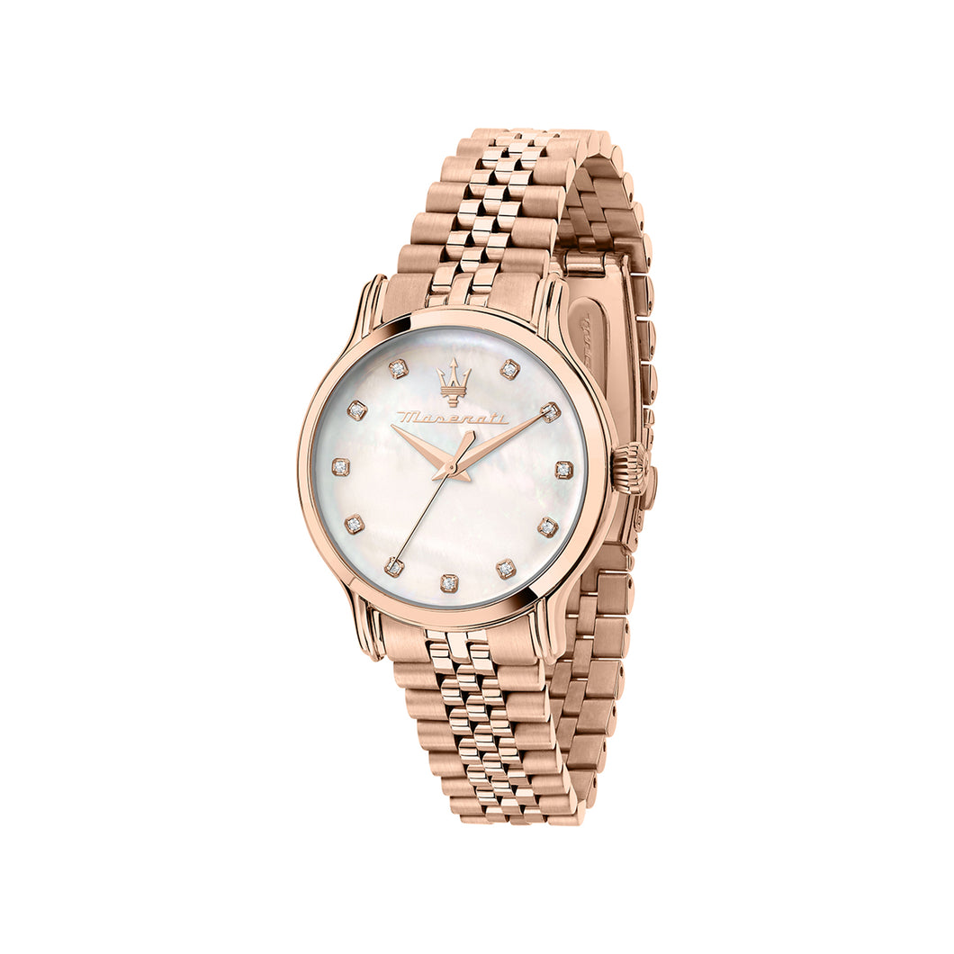 380159 MASERATI EPOCA Rose Gold Tone Stainless Steel Watch With Mother of Pearl Dial & Diamond Accents