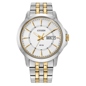 410141 CITIZEN Two Tone Stainless Steel, Silver White Dial With Day & Date Watch