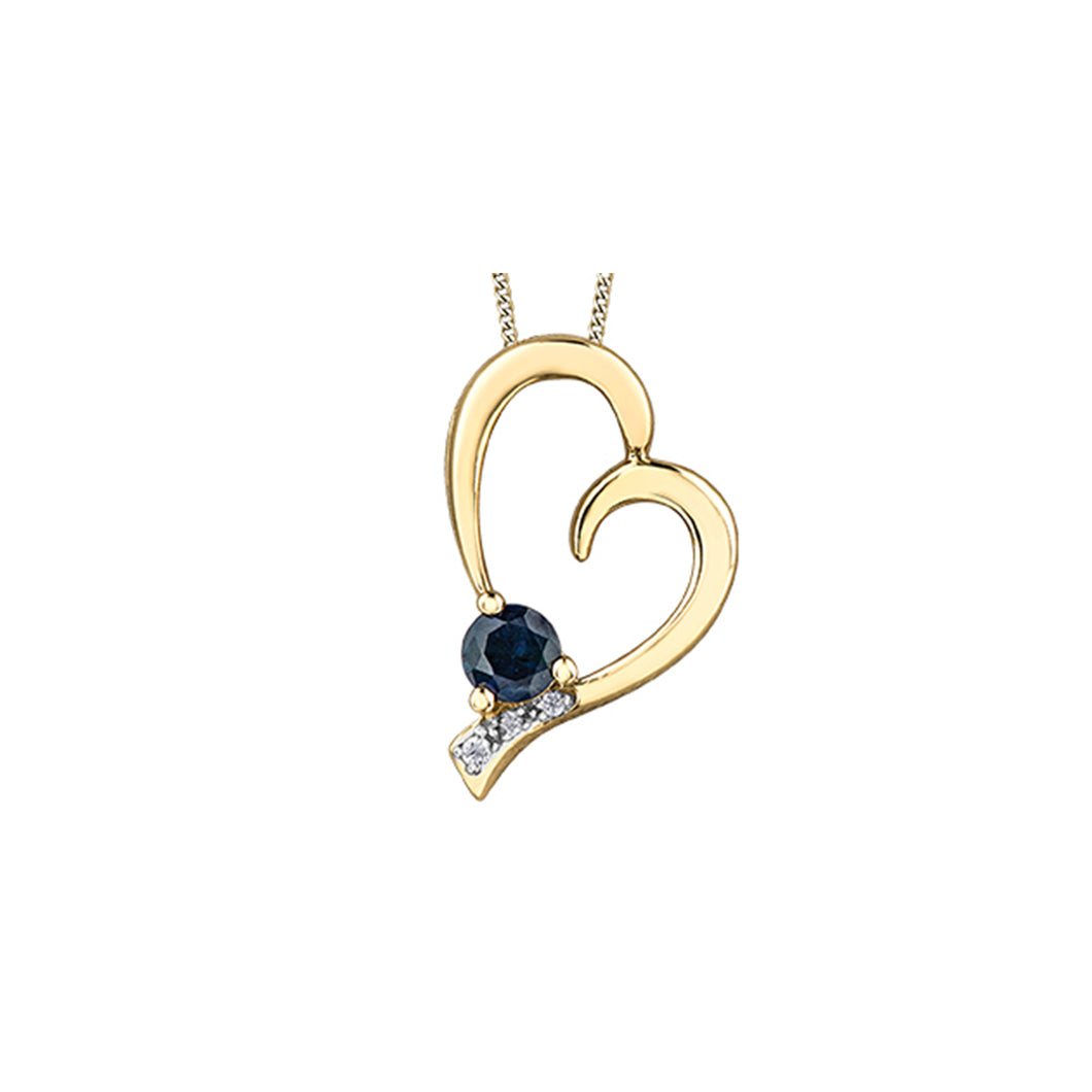 170183 10K Yellow Gold Blue Sapphire & .01CT TW Diamond Heart Pendant