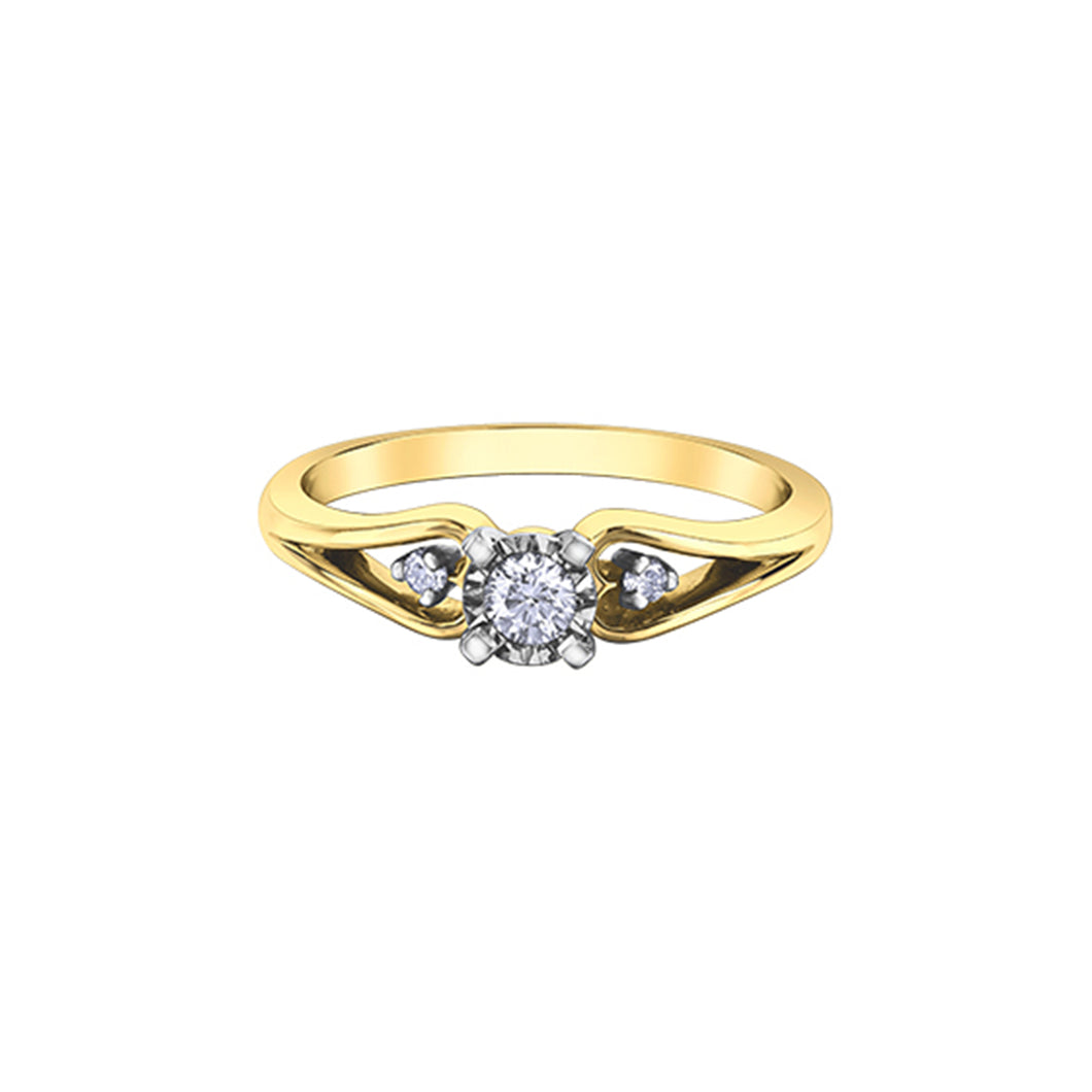 030355 OUT OF STOCK, PLEASE ALLOW 3-4 WEEKS FOR DELIVERY 10KT Yellow & White Gold .15CT TW 3 Diamond Ring