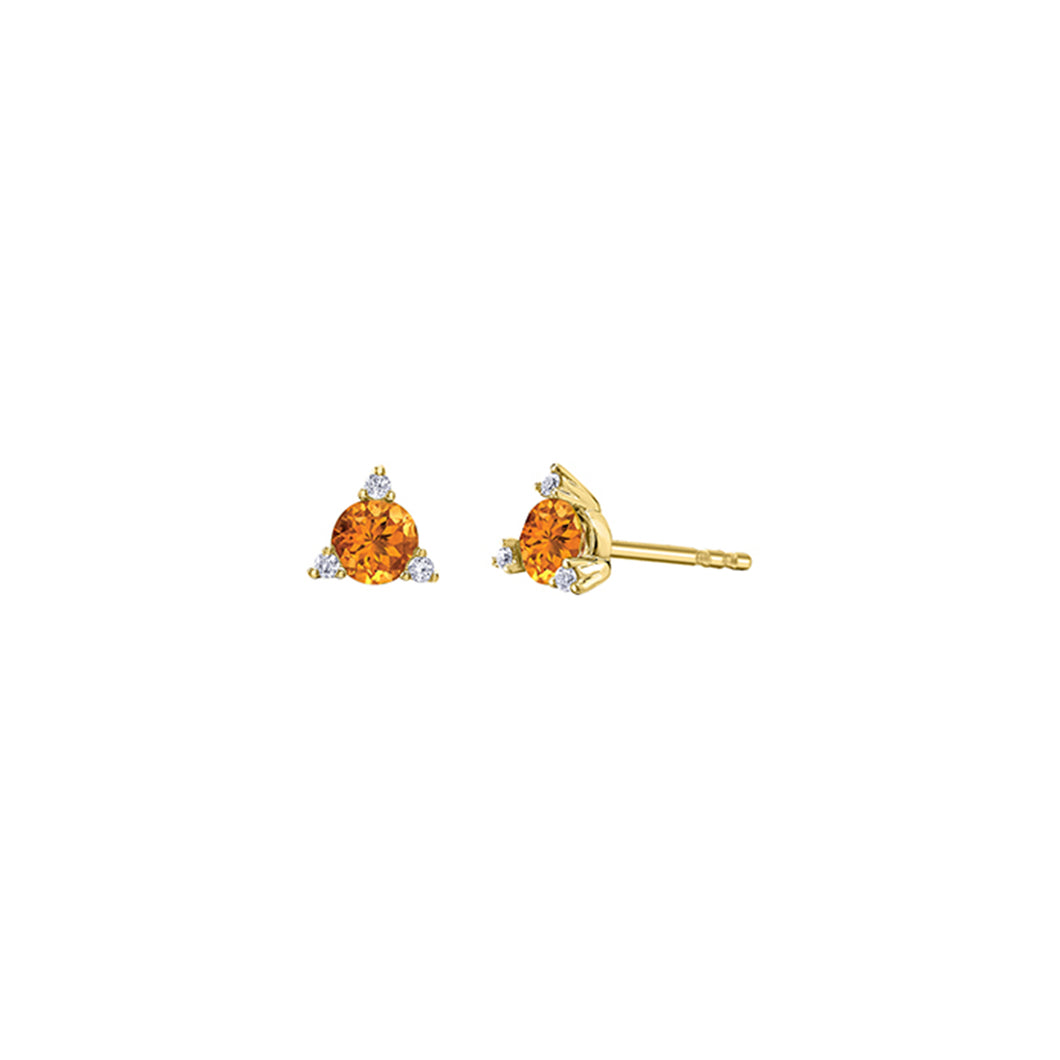 180133 10KT Yellow Gold Citrine & Diamond Birthstone Earrings