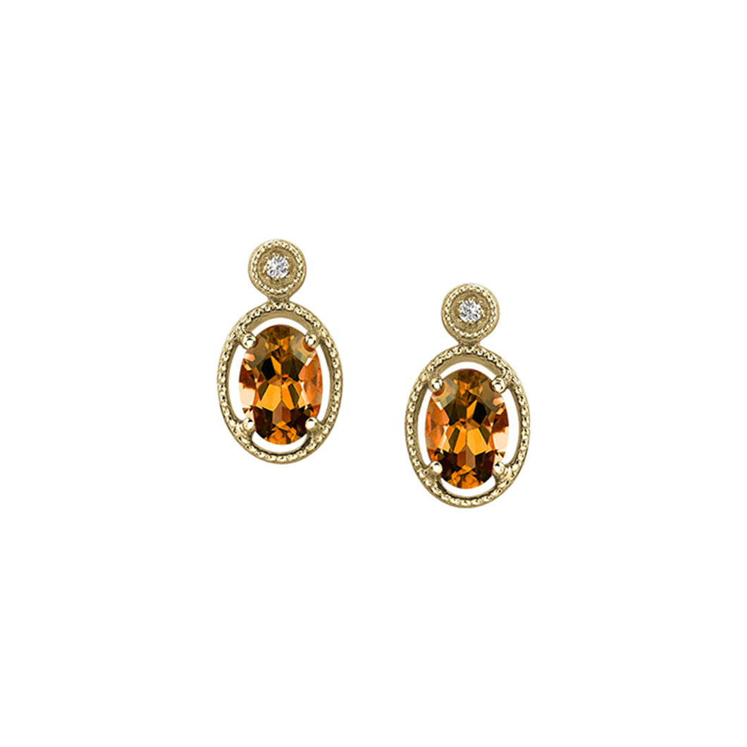 180132 10KT Yellow Gold Citrine & Diamond Birthstone Earrings