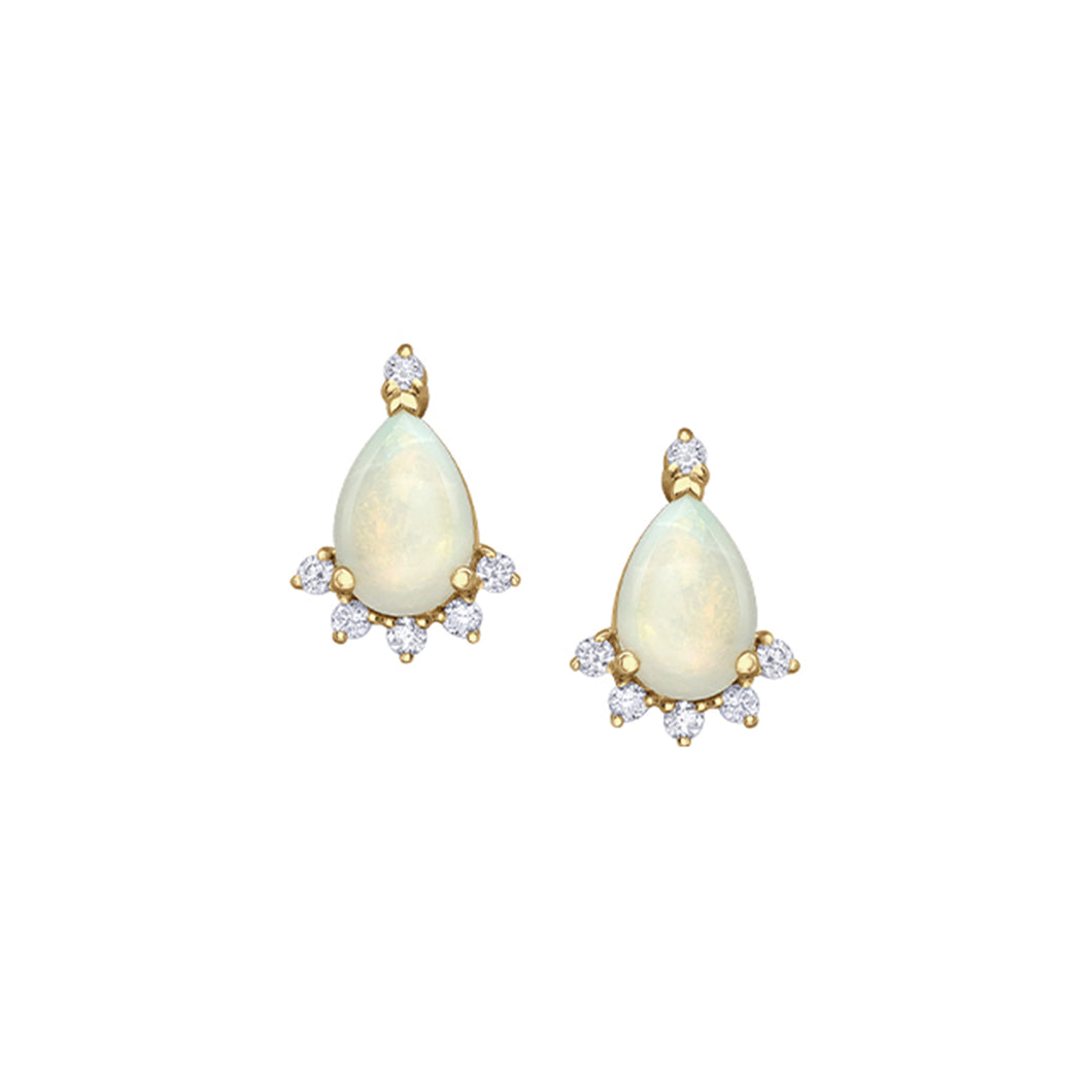 180130 OUT OF STOCK, PLEASE ALLOW 3-4 WEEKS FOR DELIVERY 10KT Yellow Gold Opal & 0.07CT TW Diamond Birthstone Earrings
