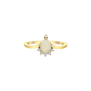 060191 10KT Yellow Gold Opal & 0.06CT TW Diamond Ring