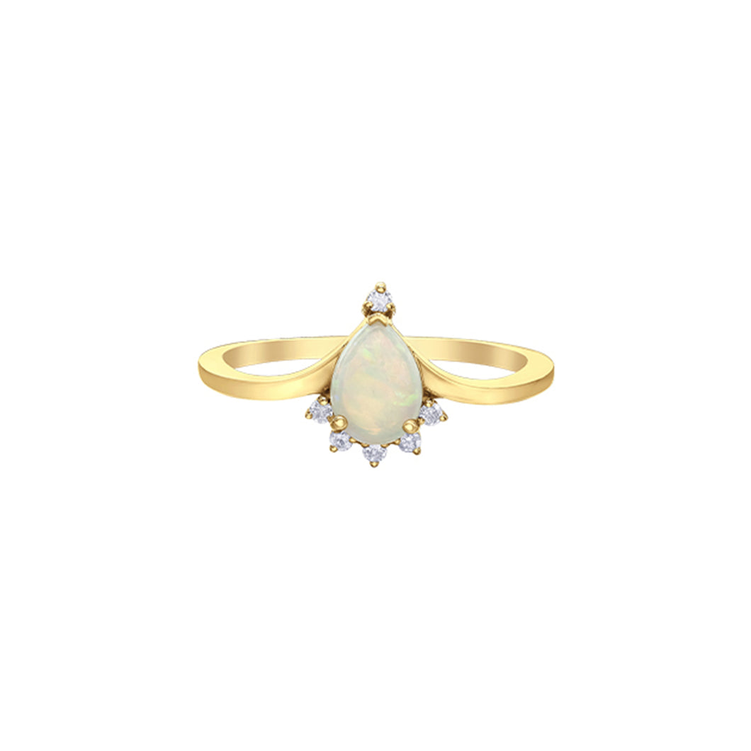 060191 10KT Yellow Gold Opal & 0.06CT TW Diamond Ring