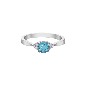 060212 10K White Gold Blue Topaz with 0.06CT TW Diamond Birthstone Ring