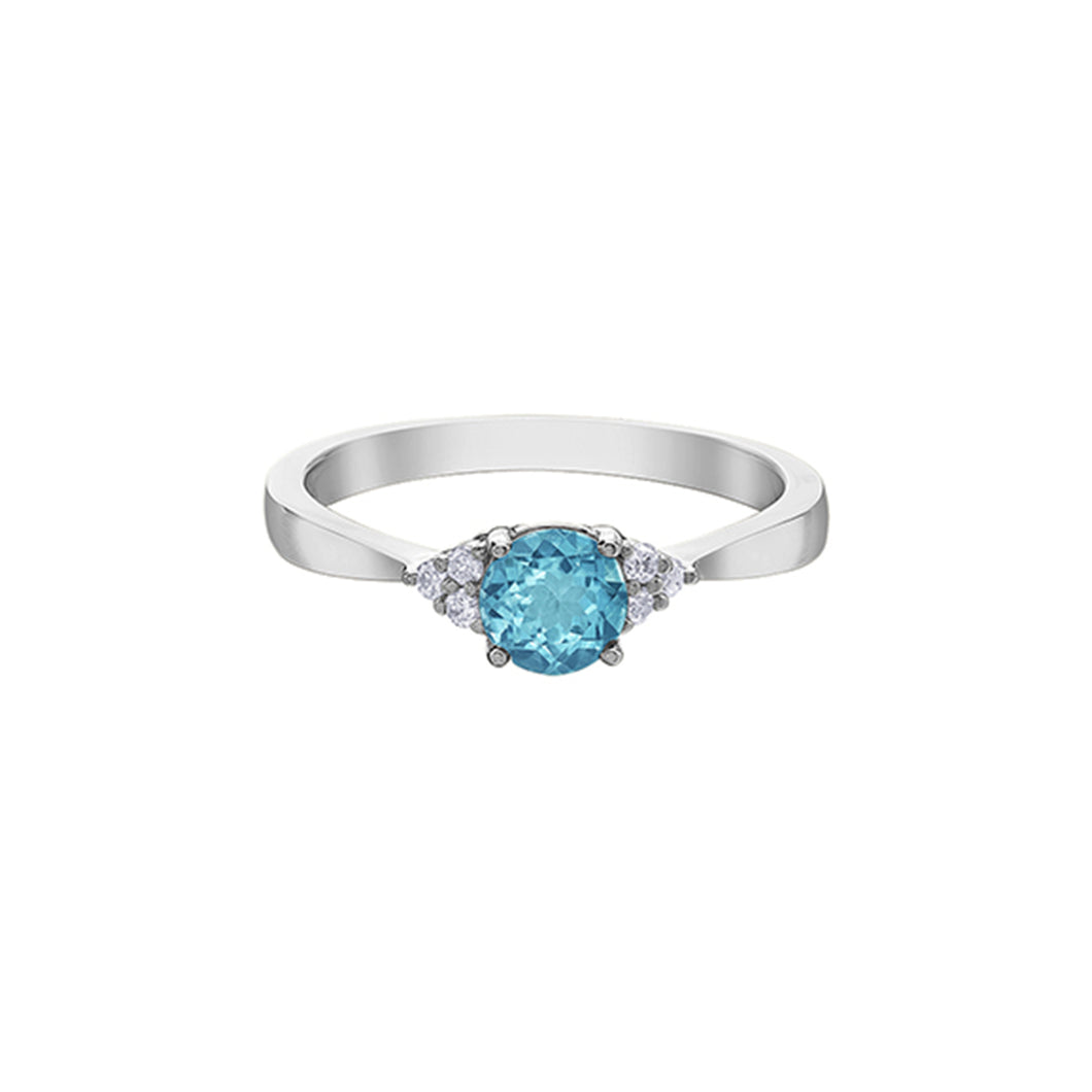 060212 10K White Gold Blue Topaz with 0.06CT TW Diamond Birthstone Ring