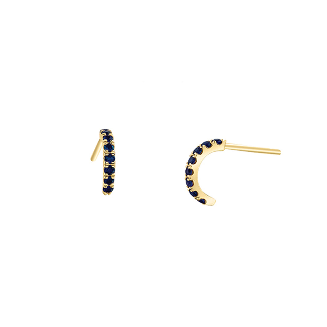 180141 10K Yellow Gold Blue Sapphire Half Hoop Earrings