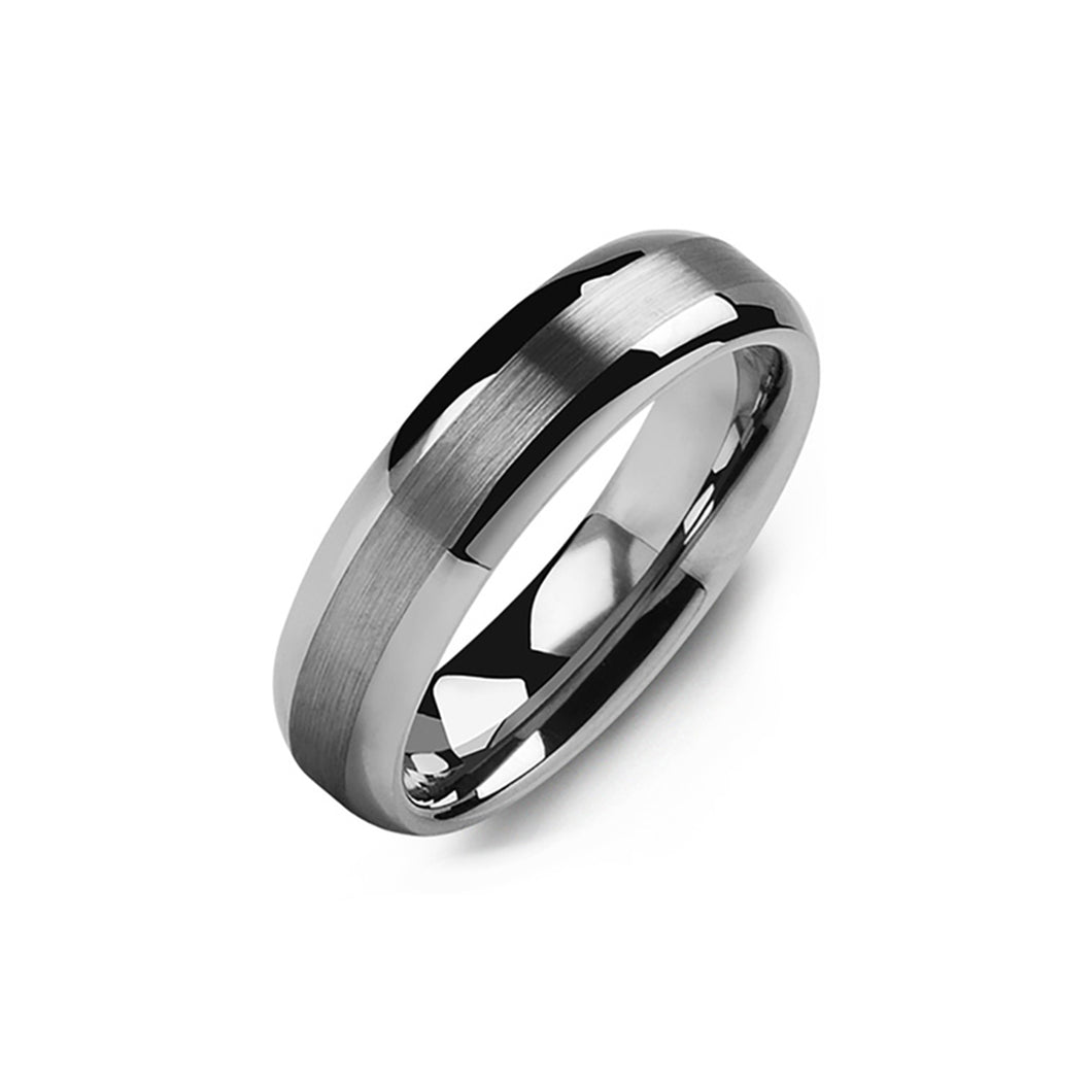 130424 Polished Tungsten Comfort Fit Wedding Ring With Brushed Satin Band Size 9