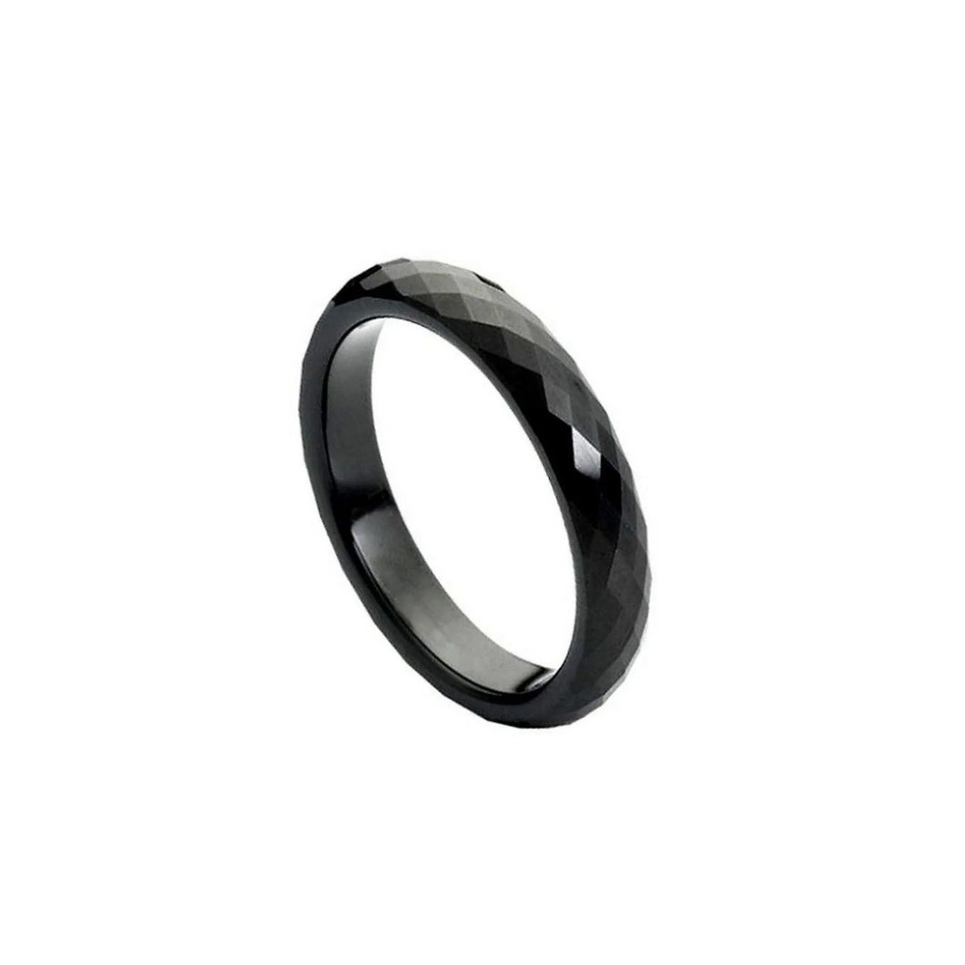130563 JOSEF ELIAS 4MM Faceted Tungsten with Black Ion Plating Band Size 10