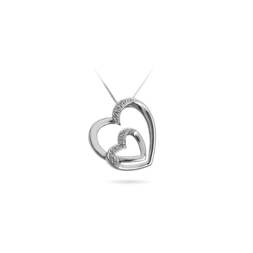 302695 Sterling Silver & 0.03CT TW Diamond Double Heart Pendant