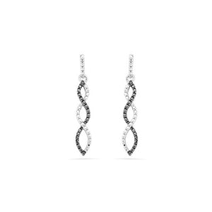 291421 Sterling Silver Black & White Diamond Braided Earrings
