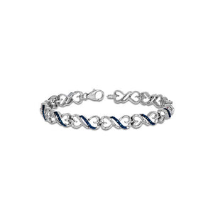 310190 Sterling Silver & 0.20CT TW Blue & White Diamond 7.5" Heart Infinity Bracelet