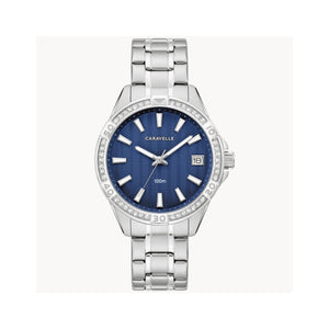 380150 CARAVELLE Aqualuxx Stainless Steel, Blue Wave Dial with 42 Crystals Watch