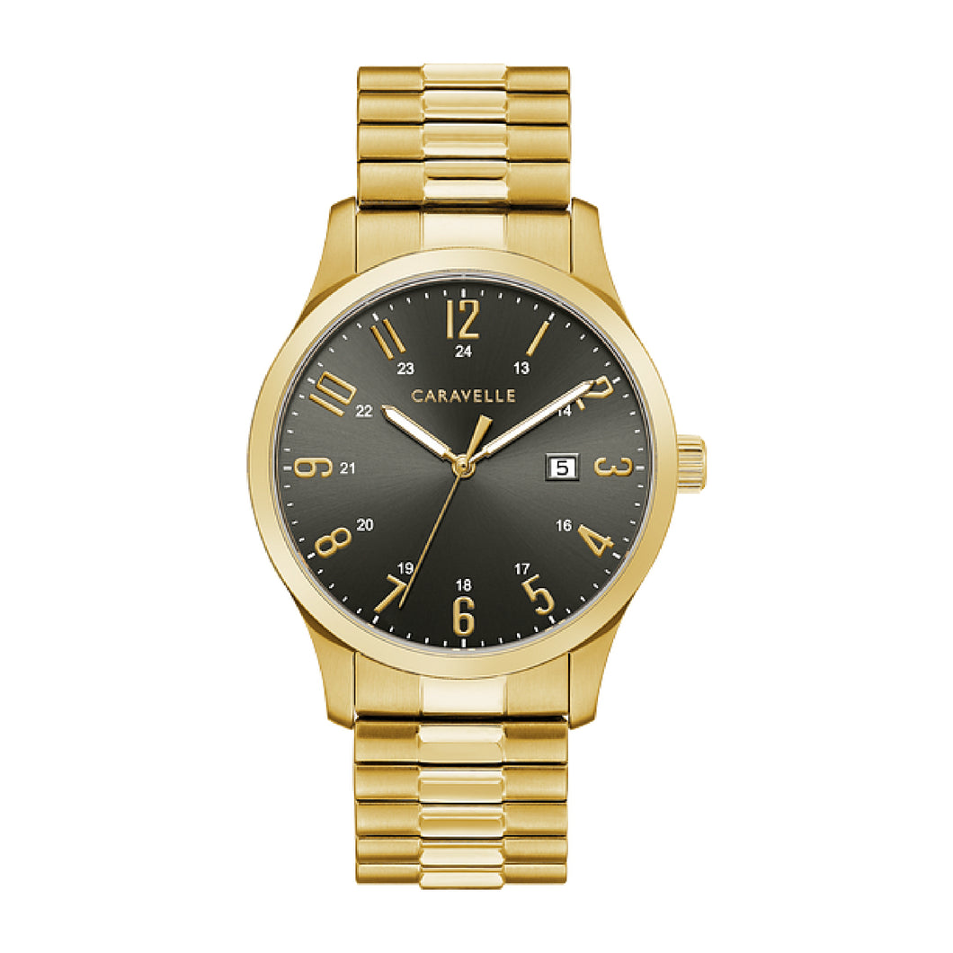 420069 Caravelle Stainless Steel Case with Black Dial and Gold-tone Expansion Bracelet