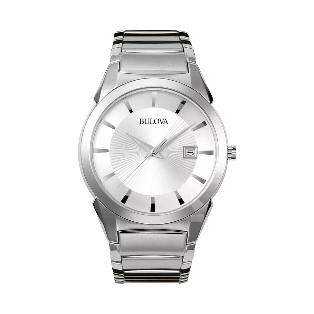 410008 BULOVA Stainless Steel, Curved Crystal, White Dial with Date Watch