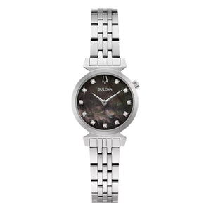 380021 BULOVA Silver Tone Stainless Steel, Black Mother-of-Pearl Dial