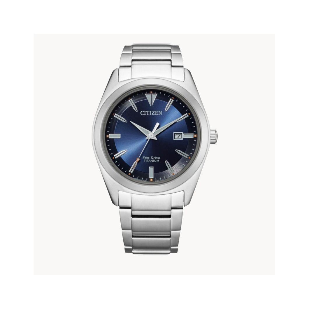 410110 CITIZEN® Super Titanium Eco-Drive Stainless-Steel Watch With Blue Dial & Date