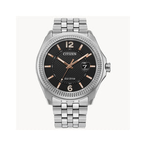 410109 CITIZEN® Eco-Drive Stainless-Steel Watch With Black Dial, Luminous Hands & Date