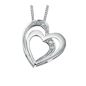141031 10KT White Gold .03CT TW Diamond Double Heart Necklace