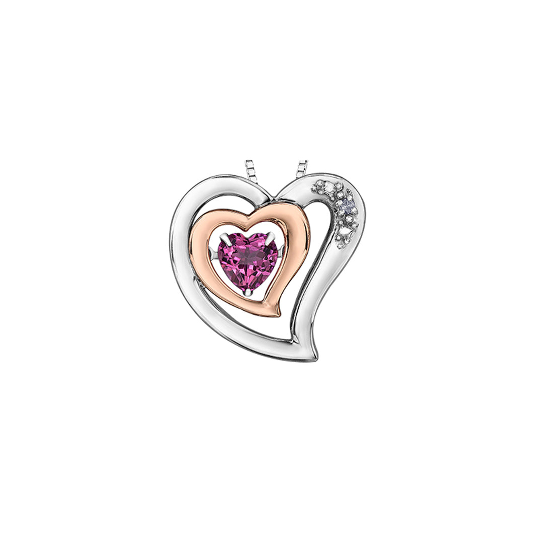 302835 OUT OF STOCK PLEASE ALLOW 3-4 WEEKS FOR DELIVERY Sterling Silver & 10K White Gold Pink Topaz & Diamond Double Heart Pendant