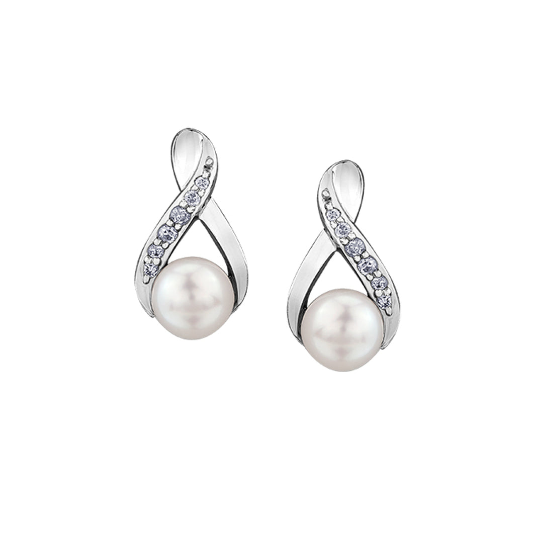 341256 10K White Gold Pearl & Diamond Earrings
