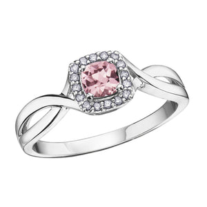 060027 10K White Gold Pink Tourmaline with 0.07CT TW Diamond Birthstone Ring