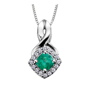 170027 10KT White Gold Emerald Gemstone with 0.08CT TW Diamond Halo Pendant