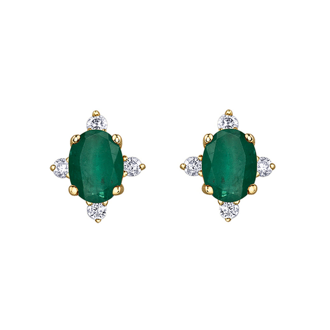 180113  10KT Yellow Gold Emerald & Diamond Birthstone Earrings