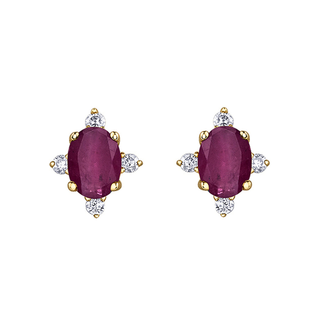 180115 OUT OF STOCK PLEASE ALLOW 3-4 WEEKS FOR DELIVERY 10KT Yellow Gold Ruby & Diamond Birthstone Earrings