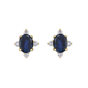 180117 10KT Yellow Gold Sapphire & Diamond Birthstone Earrings