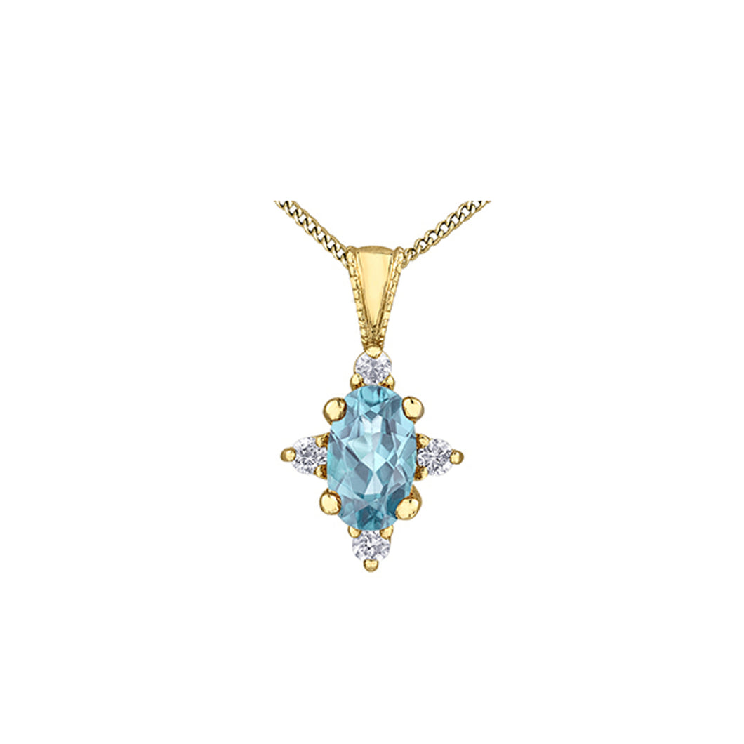 170140 10KT Yellow Gold Aquamarine & Diamond Pendant