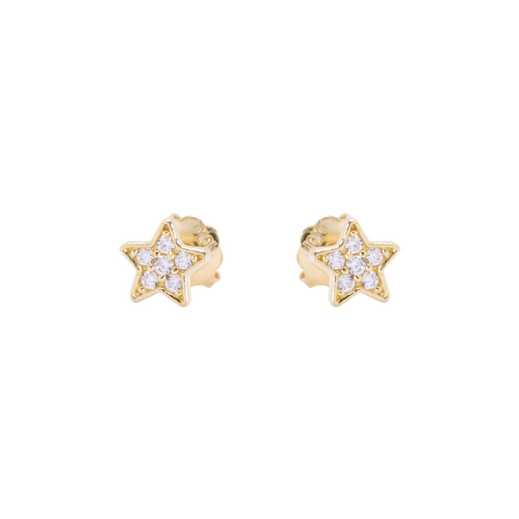 231457 10K Yellow Gold Protective Twist-back Stars with Cubic Zirconias Stud Earrings