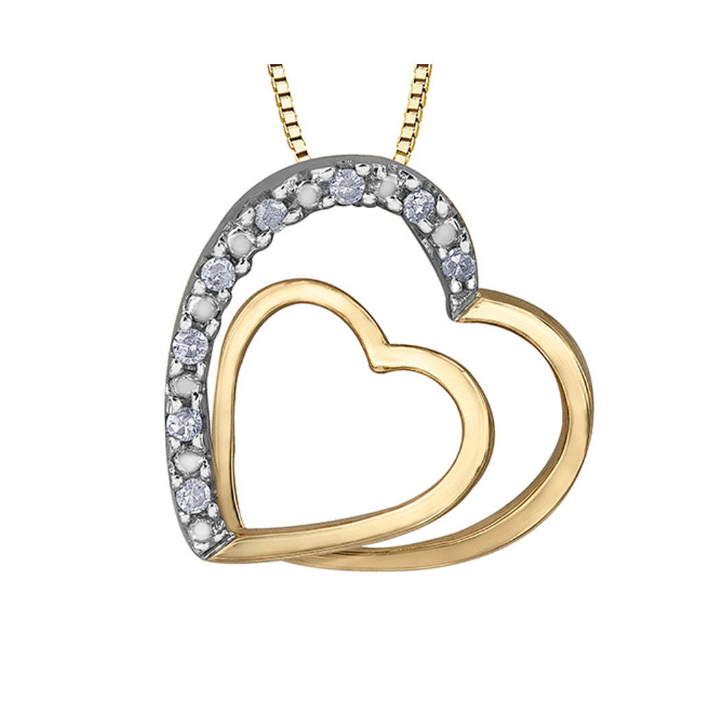 141470 10K Yellow Gold .05CT TW Diamond Double Heart Pendant