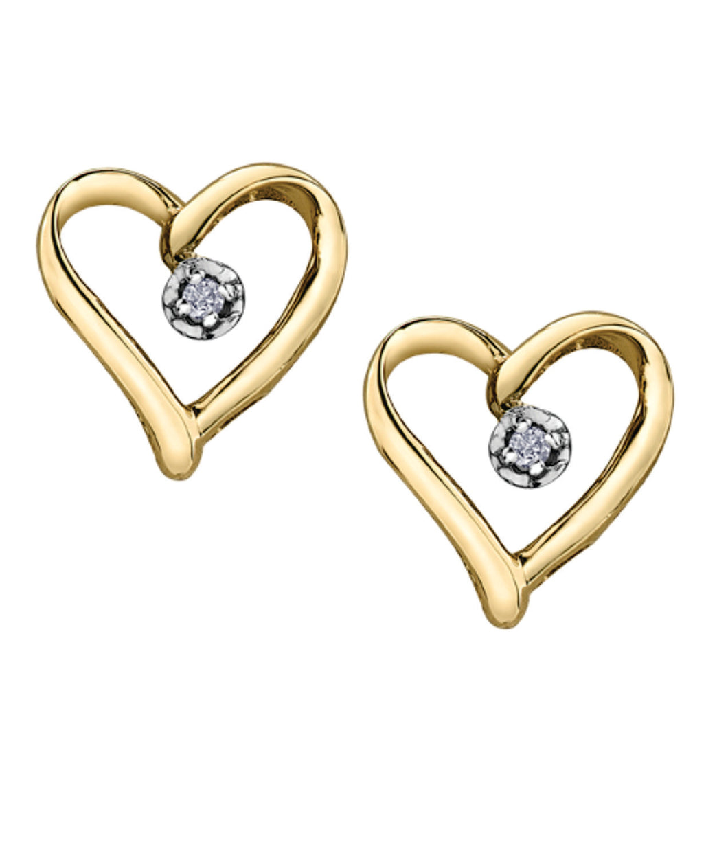 151004 10K Yellow Gold 0.015CT TW Diamond Heart Stud Earrings