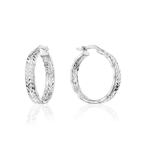 291357 Sterling Silver Diamond Cut Hoop Earrings