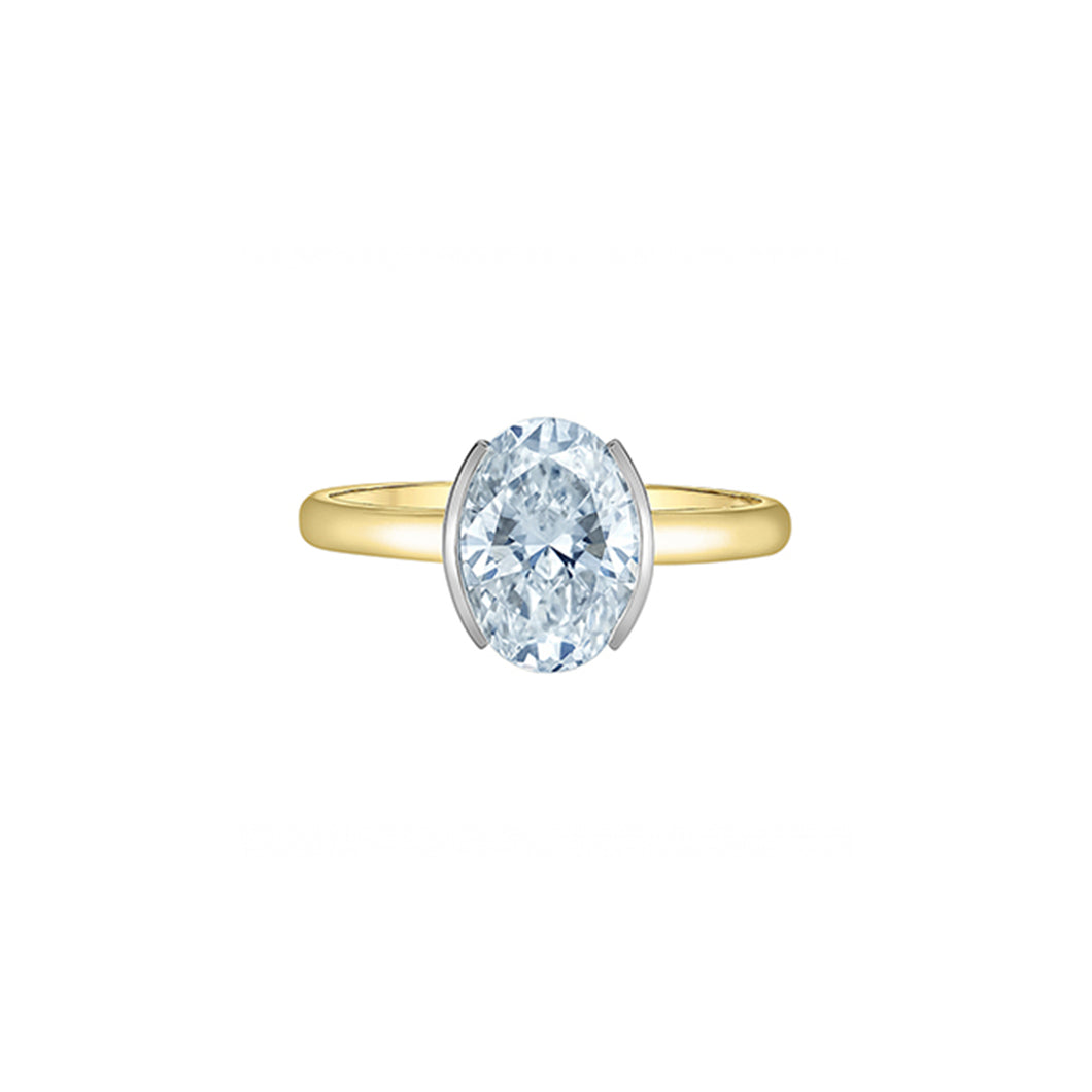10290YW210 14KT Yellow Gold 2.13CT TW 1/2 Bezel Set OVAL CUT LAB CREATED Diamond Ring