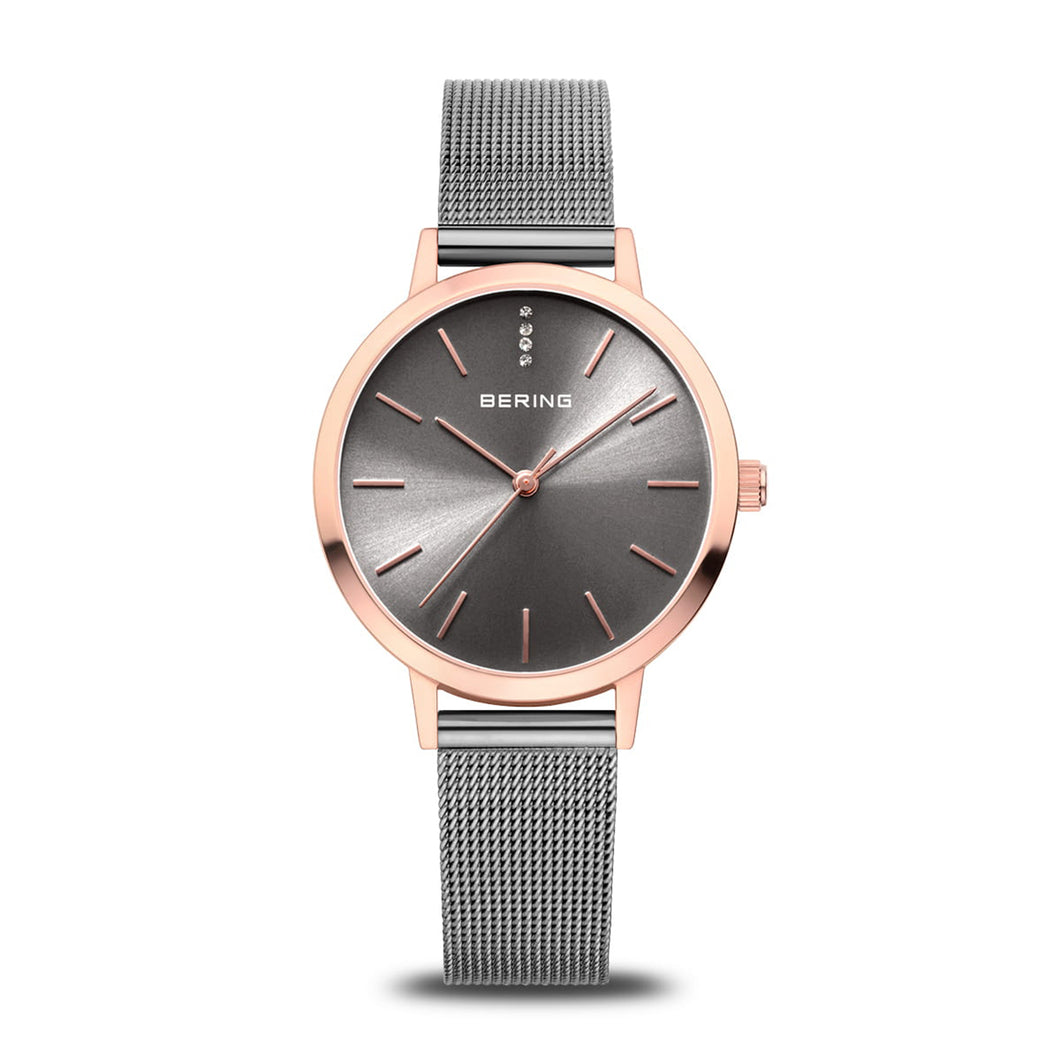 380217 BERING Rose Gold Toned Stainless Steel Watch With Sapphire Crystal & Mesh Strap
