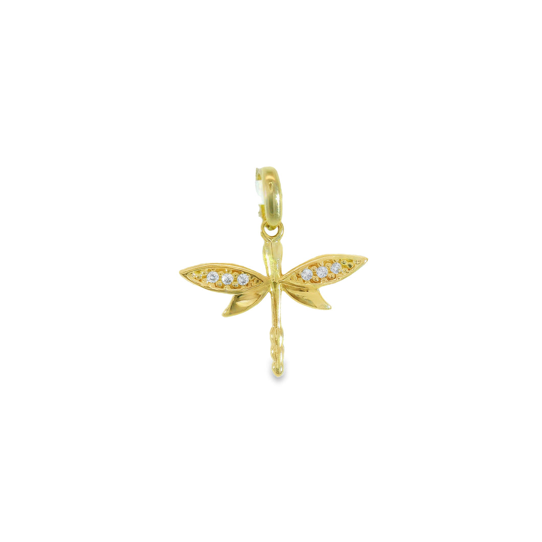 240637 10KT Yellow Gold CZ Dragonfly Charm