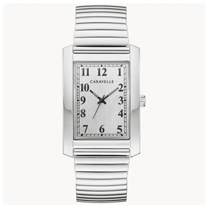420204 Caravelle Stainless Steel case with a Silver Dial, Tank Shaped Case & Expansion Strap