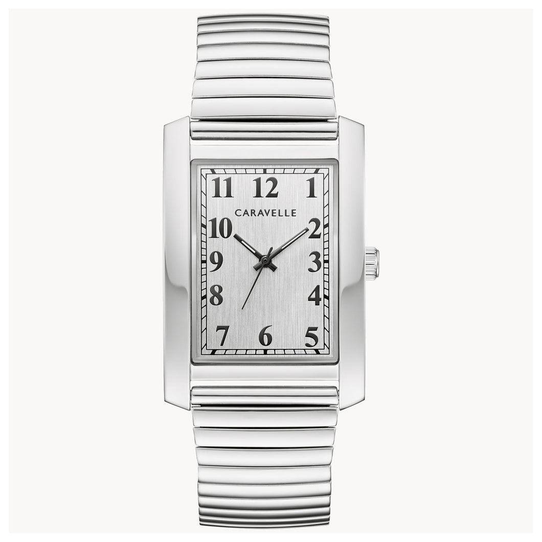 420204 Caravelle Stainless Steel case with a Silver Dial, Tank Shaped Case & Expansion Strap