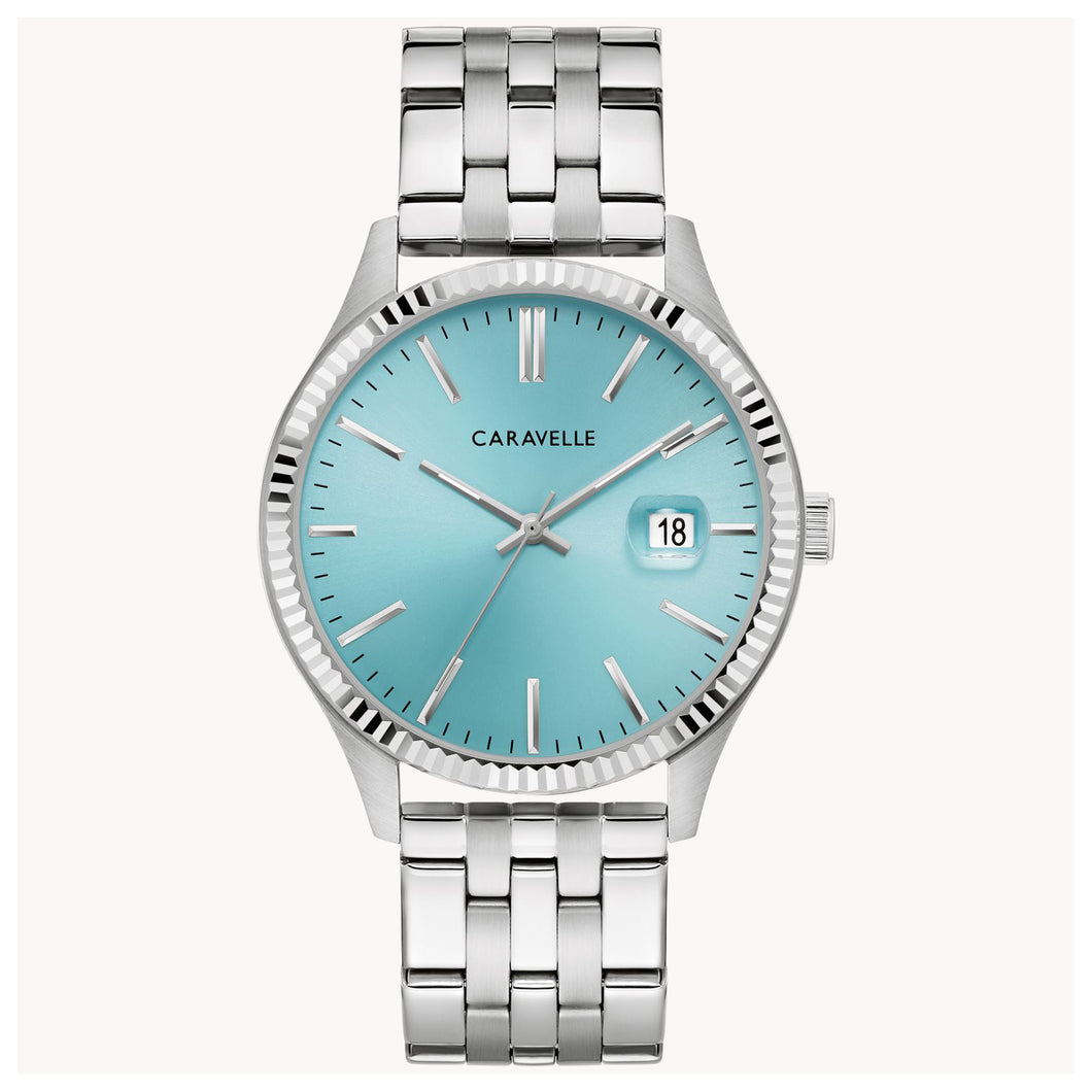 420252 Caravelle, Dress Classic Stainless-Steel Watch With Turquoise Face And Date