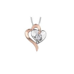 50032 10KT Rose & White Gold .09CT TW Canadian Diamond Double Heart Necklace