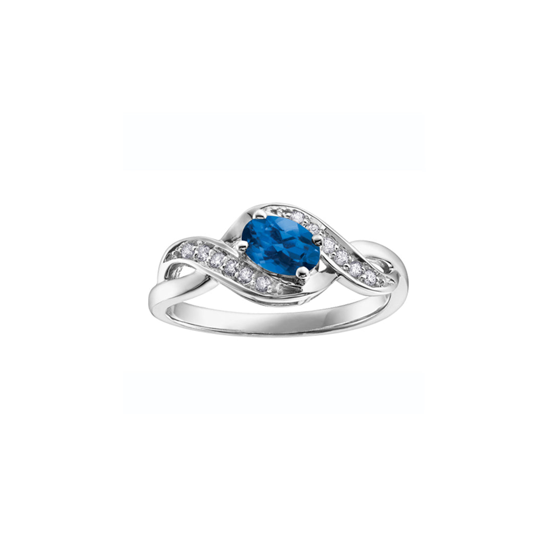 060253 10KT White Gold Sapphire & Diamond Birthstone Ring