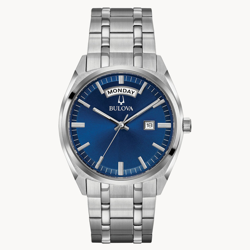 410122 BULOVA Stainless Steel Watch With Deep Blue Dial and Day Date