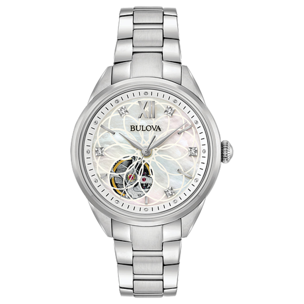 380184 BULOVA Stainless Steel, Automatic Watch Mother-of-Pearl Dia & Heartbeat Movement