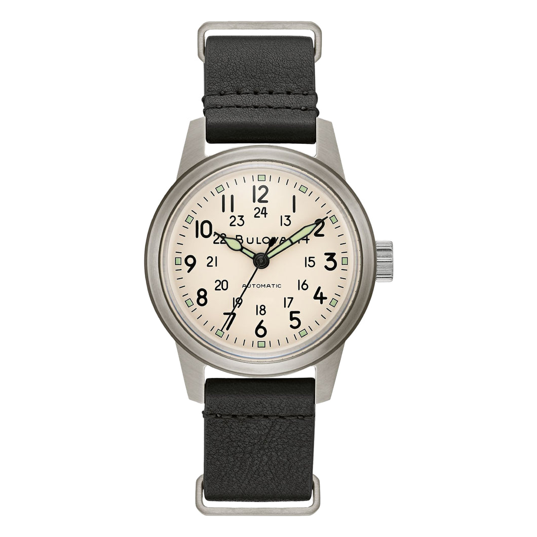 410195 BULOVA Stainless Steel Case Ivory Dial Automatic Hack Watch