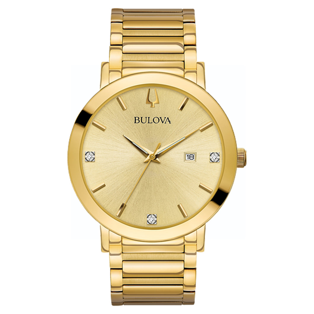 410219 BULOVA Futuro Gold Tone Stainless-Steel, 3 Diamond Watch With Champagne Dial